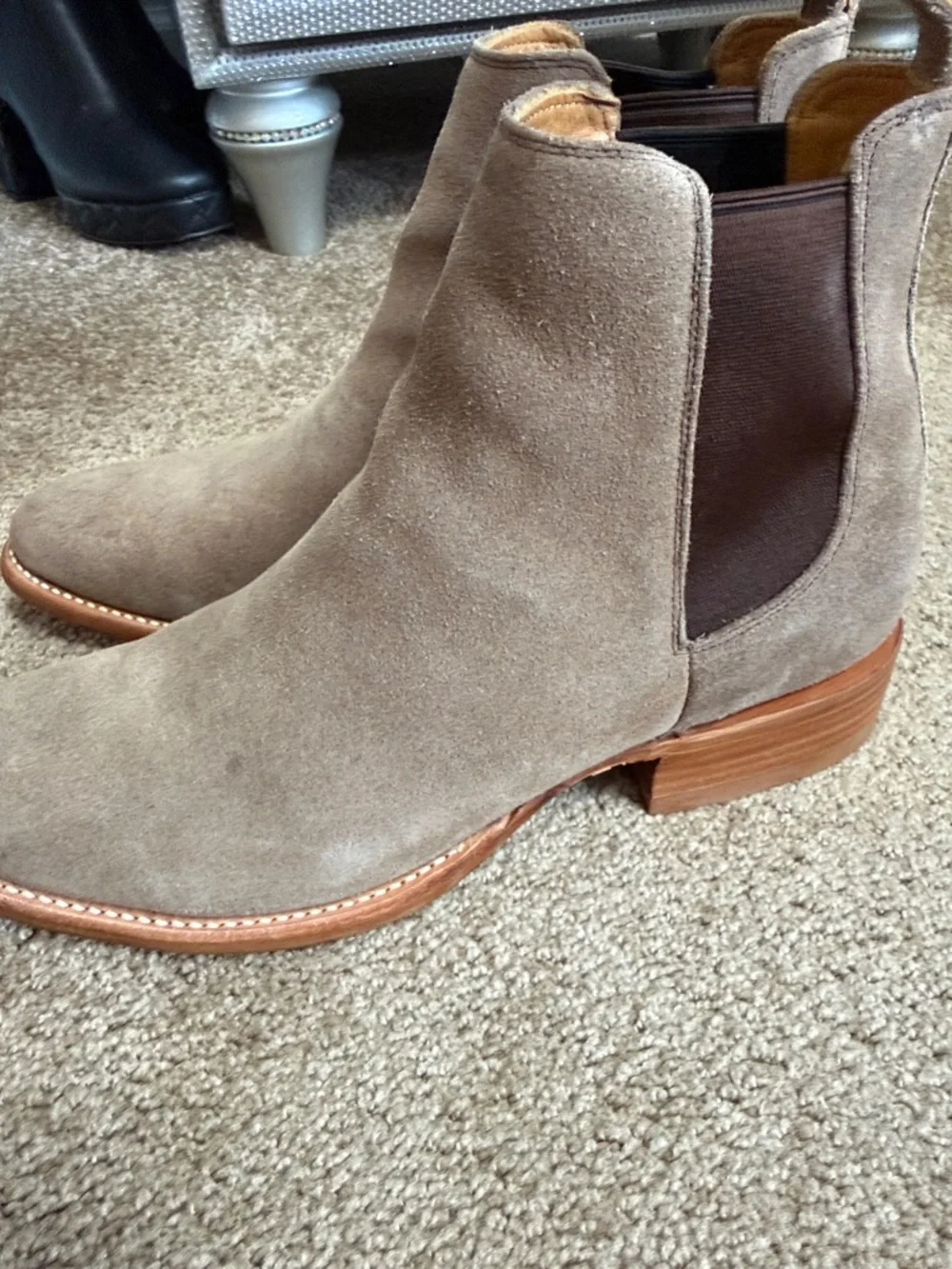 freebird Taupe Suede Chelsea Boots with Brown Elastic